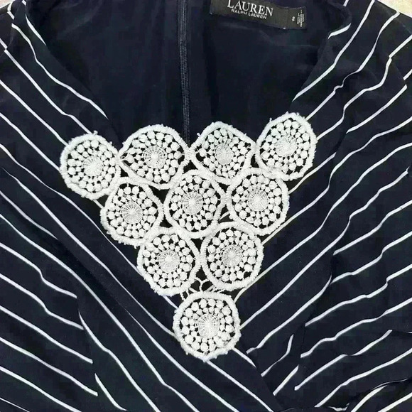 Lauren Navy with White Stripes Stretchy Dress Size 2 - Picture 2 of 6